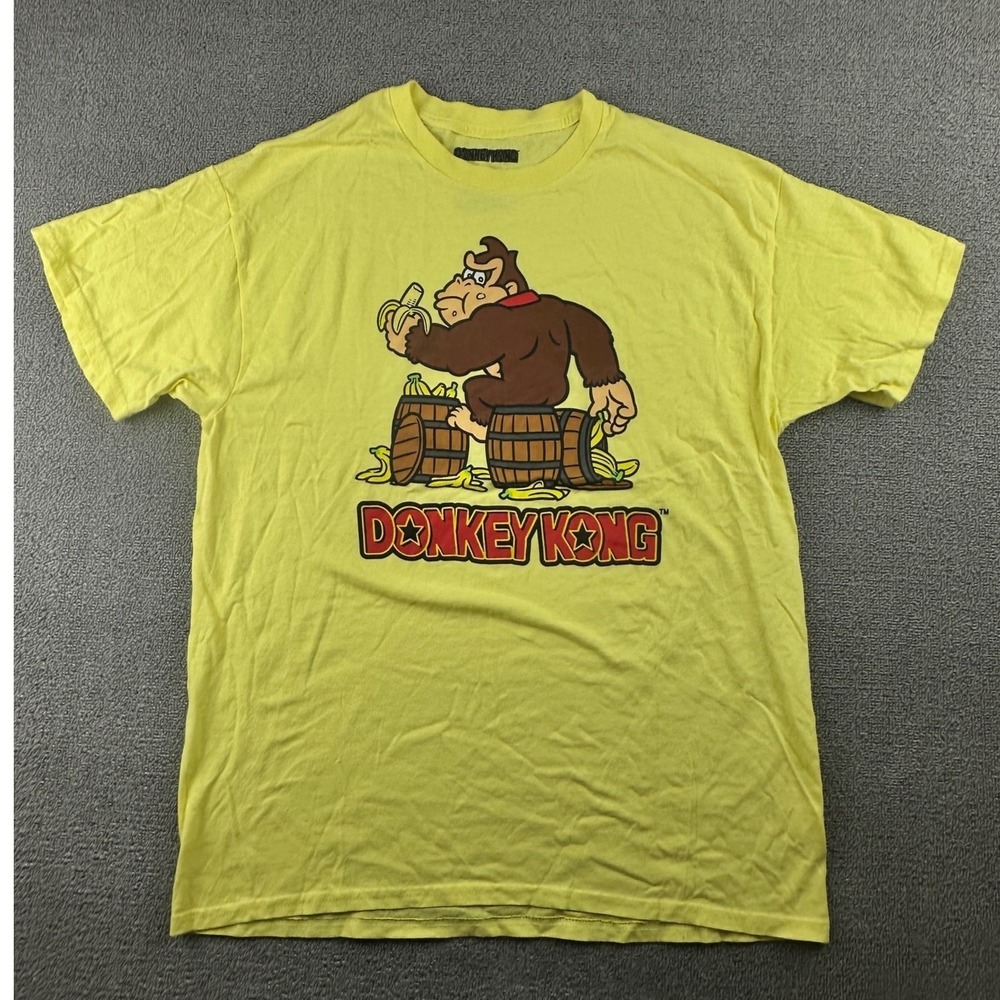 Nintendo T-Shirt Men L Yellow Donkey Kong Character Graphic Cotton‎ Video Game
